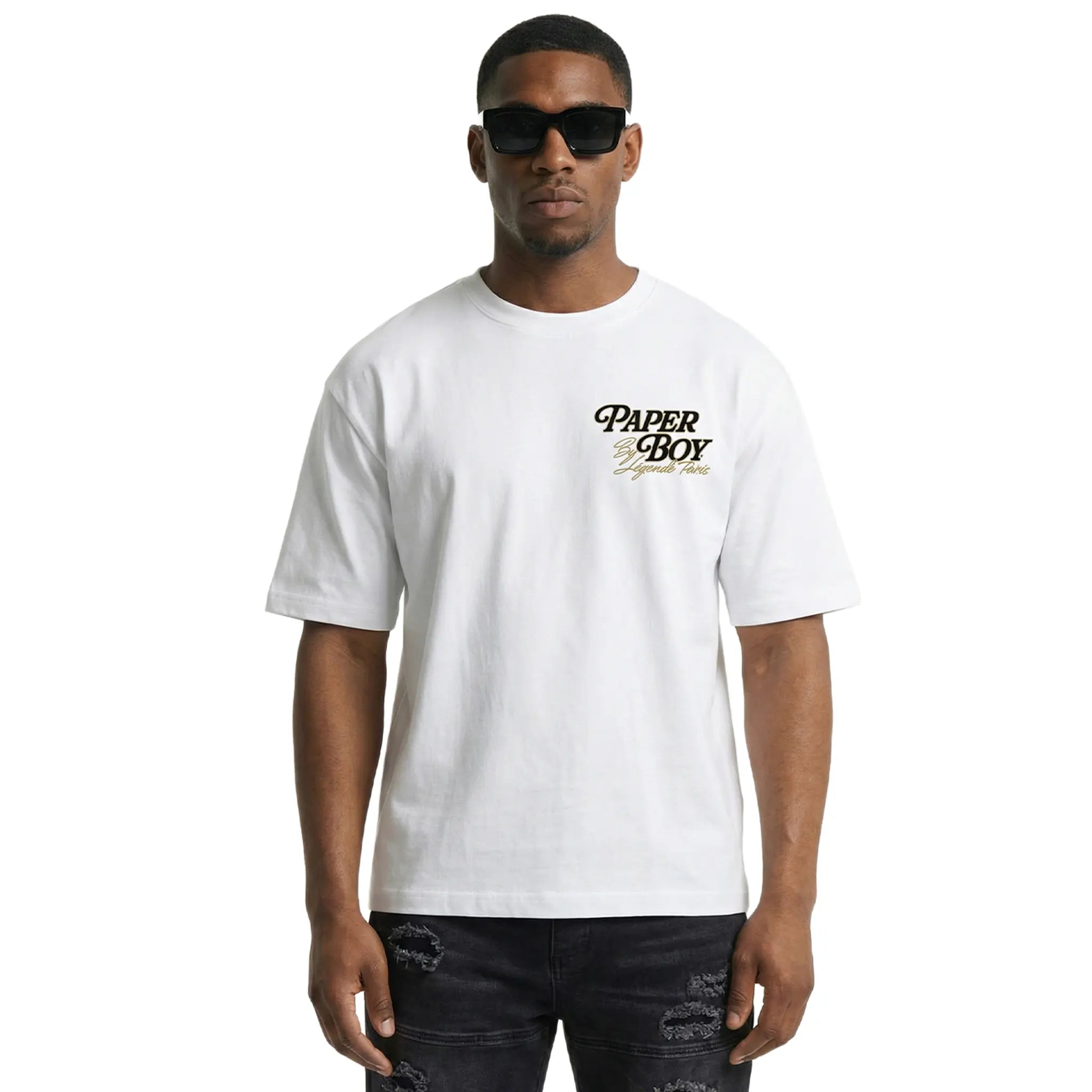 Front View of Légende Paris Paperboy White T Shirt LPTEE165